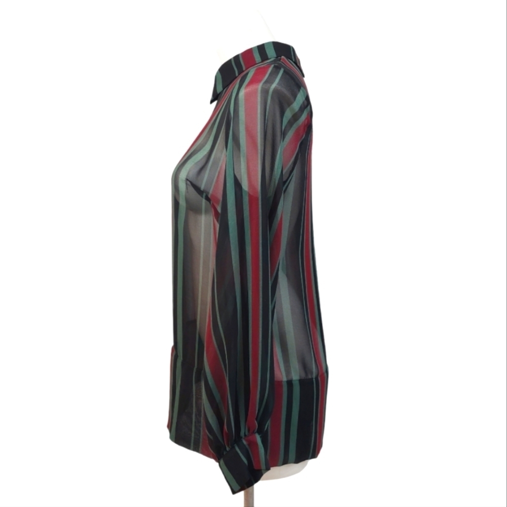 BCBGeneration Striped Sheer Blouse Collared Lightweight Long Sleeve Top Sz S - Picture 2 of 7